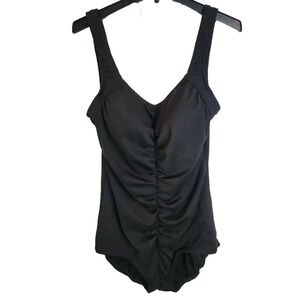 Maxine Black Ruched One Piece Beach Summer Bathing Suit Swimsuit Womans Size 18